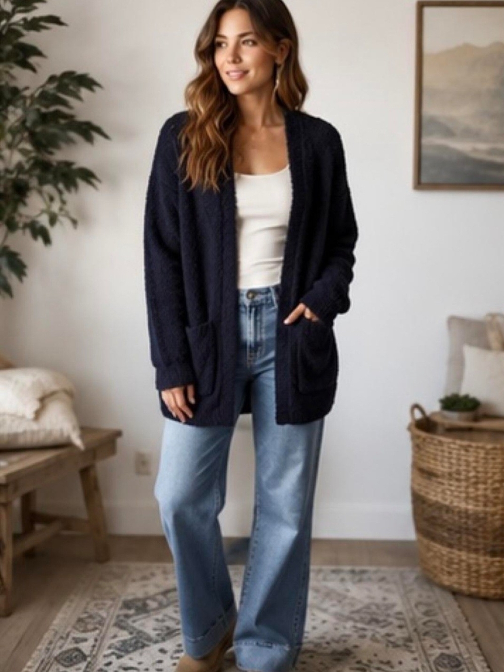 Madewell Navy Teddy Open-Front Cardigan Wool Cotton Cashmere Size Small